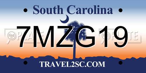 7MZG19 South Carolina License Plate