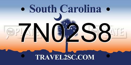 7N02S8 South Carolina License Plate