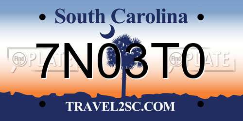 7N03T0 South Carolina License Plate