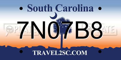 7N07B8 South Carolina License Plate