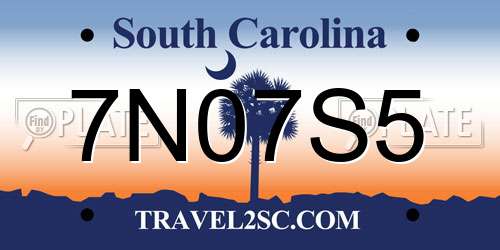 7N07S5 South Carolina License Plate