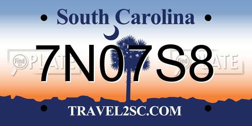 7N07S8 South Carolina License Plate
