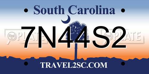 7N44S2 South Carolina License Plate