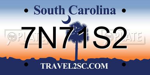 7N71S2 South Carolina License Plate