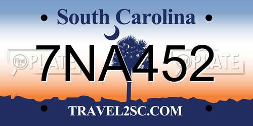 7NA452 South Carolina License Plate