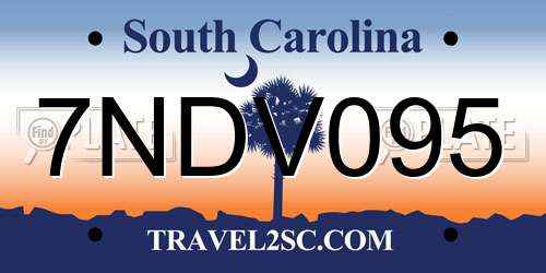 7NDV095 South Carolina License Plate