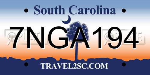 7NGA194 South Carolina License Plate