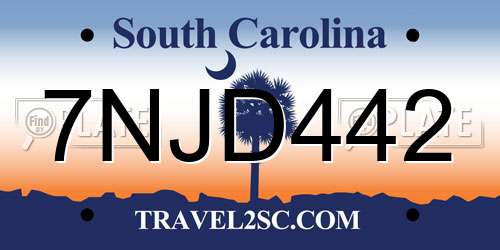 7NJD442 South Carolina License Plate