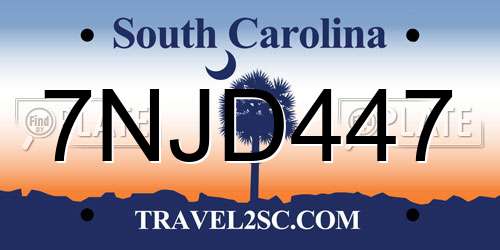 7NJD447 South Carolina License Plate