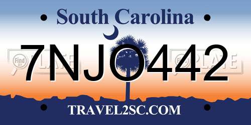 7NJO442 South Carolina License Plate
