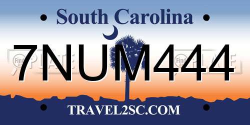 7NUM444 South Carolina License Plate