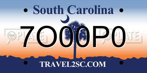 7O00P0 South Carolina License Plate