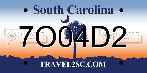 7O04D2 South Carolina License Plate
