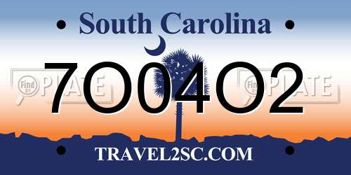 7O04O2 South Carolina License Plate