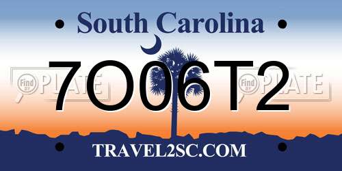 7O06T2 South Carolina License Plate