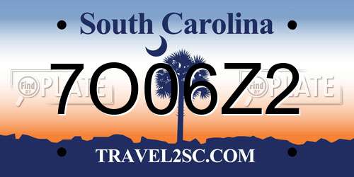 7O06Z2 South Carolina License Plate