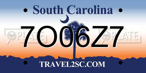 7O06Z7 South Carolina License Plate