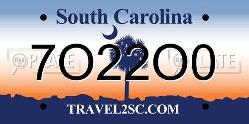 7O22O0 South Carolina License Plate