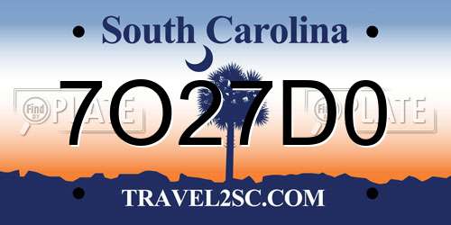 7O27D0 South Carolina License Plate