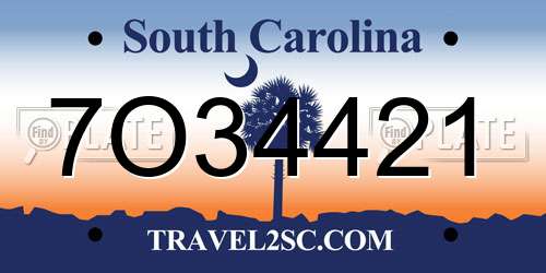 7O34421 South Carolina License Plate
