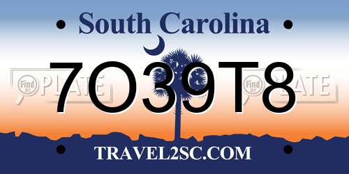 7O39T8 South Carolina License Plate