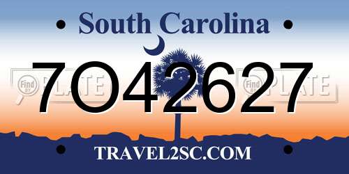 7O42627 South Carolina License Plate