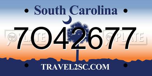 7O42677 South Carolina License Plate