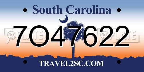 7O47622 South Carolina License Plate