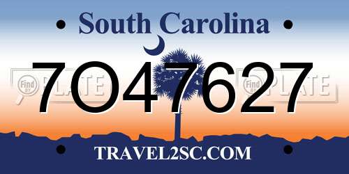7O47627 South Carolina License Plate