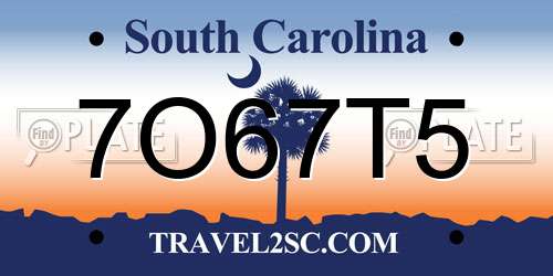 7O67T5 South Carolina License Plate
