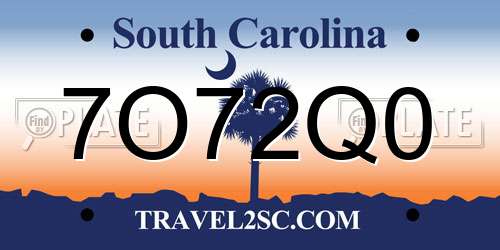 7O72Q0 South Carolina License Plate