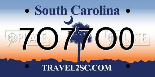 7O77O0 South Carolina License Plate