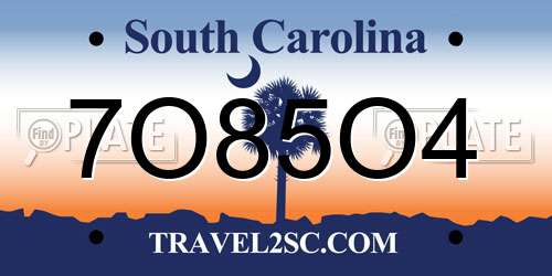 7O85O4 South Carolina License Plate
