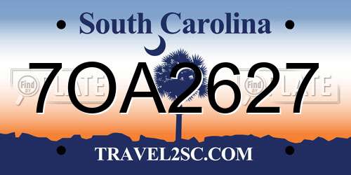 7OA2627 South Carolina License Plate