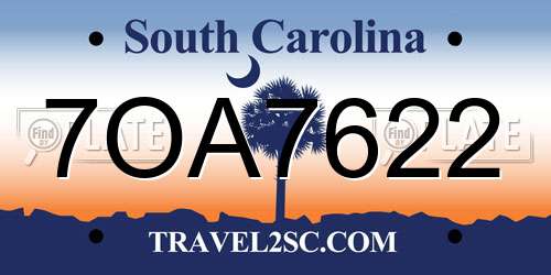 7OA7622 South Carolina License Plate