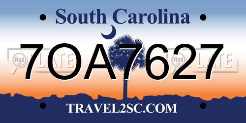 7OA7627 South Carolina License Plate