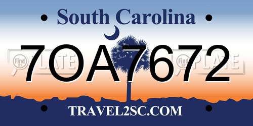 7OA7672 South Carolina License Plate