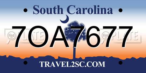 7OA7677 South Carolina License Plate