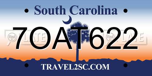 7OAT622 South Carolina License Plate