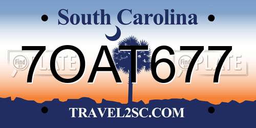 7OAT677 South Carolina License Plate