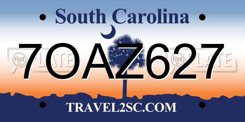 7OAZ627 South Carolina License Plate