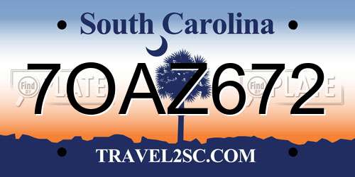 7OAZ672 South Carolina License Plate