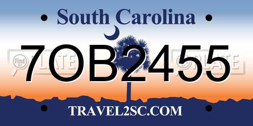 7OB2455 South Carolina License Plate