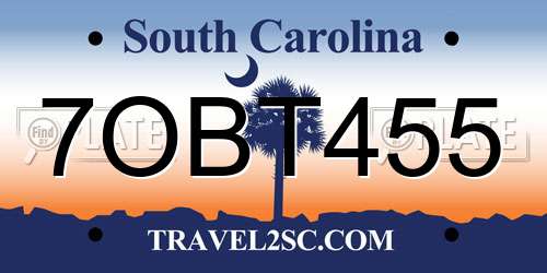 7OBT455 South Carolina License Plate