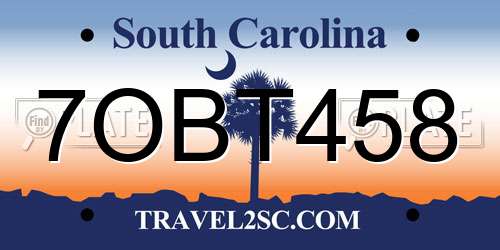7OBT458 South Carolina License Plate