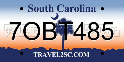 7OBT485 South Carolina License Plate