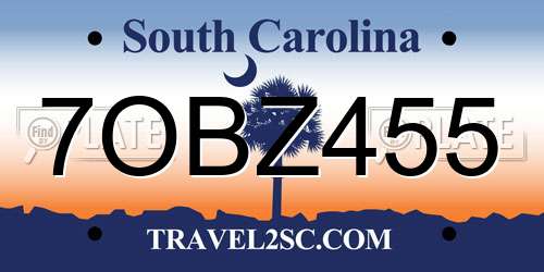 7OBZ455 South Carolina License Plate