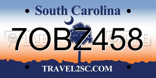 7OBZ458 South Carolina License Plate