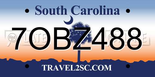 7OBZ488 South Carolina License Plate