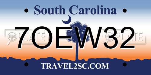 7OEW32 South Carolina License Plate
